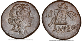 PONTUS. Amisus. Mithradates VI Eupator (ca. 85-65 BC). AE (22mm, 8.47 gm, 11h). NGC MS 5/5 - 5/5. Head of Dionysus right, wearing mitra and wreathed w...