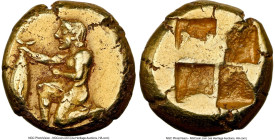 MYSIA. Cyzicus. Ca. 550-450 BC. EL sixth-stater or hecte (10mm, 2.68 gm). NGC XF 4/5 - 3/5, brushed Nude youth kneeling left, holding tunny fish by ta...