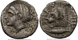 MYSIA. Cyzicus. Ca. 390-330 BC. AR drachm (15mm, 11h). NGC VF, scratches. ΣΩTEIPA, head of Kore Soteira left, hair in sphendone covered with a veil, w...