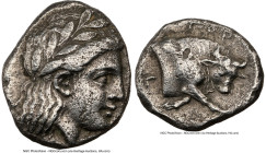 MYSIA. Gambrion. Gorgion (ca. 400 BC). AR tetrobol (14mm, 3.15 gm, 9h). NGC Choice VF 5/5 - 2/5, brushed. Laureate head of Apollo right / ΓOP / Γ-I, f...