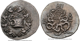 MYSIA. Pergamum. Ca. 180/167-133 BC. AR cistophorus (27mm, 12.34 gm, 1h). NGC Choice VF 5/5 - 5/5. Serpent arising from cista mystica; all within ivy ...