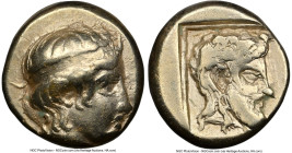 LESBOS. Mytilene. Ca. 454-427 BC. EL sixth-stater or hecte (10mm, 2.52 gm, 1h). NGC VF 4/5 - 4/5. Young male head right, wearing taenia / Archaic male...