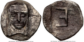 IONIA. Colophon. Ca. 5th-4th centuries BC. AR tetartemorion (6mm, 3h). NGC XF. Head of Apollo facing / TE monogram (retrograde) (mark of value) in sha...