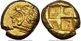 IONIA. Erythrae. Ca. 550-500 BC. EL sixth-stater or hecte (10mm, 2.59 gm). NGC Choice AU 4/5 - 4/5. Head of Heracles left, wearing lion skin headdress...