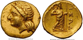 CARIAN SATRAPS. Pixodarus (ca. 341-336/5 BC). AV 1/12 stater (8mm, 0.66 gm, 1h). NGC XF 4/5 - 3/5, marks. Laureate head of Apollo left / ΠIΞΩΔ, Zeus a...