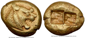 LYDIAN KINGDOM. Alyattes or Walwet (ca. 610-546 BC). EL third-stater or trite (13mm, 4.74 gm). NGC XF 5/5 - 4/5, marks. Lydo-Milesian standard, Sardes...