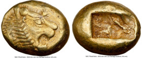 LYDIAN KINGDOM. Alyattes or Walwet (ca. 610-546 BC). EL third-stater or trite (13mm, 4.69 gm). NGC XF 4/5 - 3/5, scuff. Lydo-Milesian standard, Sardes...