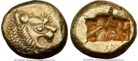 LYDIAN KINGDOM. Alyattes or Walwet (ca. 610-546 BC). EL third-stater or trite (13mm, 4.71 gm). NGC XF 4/5 - 3/5, light marks, countermark. Lydo-Milesi...