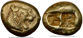 LYDIAN KINGDOM. Alyattes or Walwet (ca. 610-546 BC). EL third-stater or trite (13mm, 4.71 gm). NGC XF 5/5 - 2/5, countermarks. Lydo-Milesian standard,...