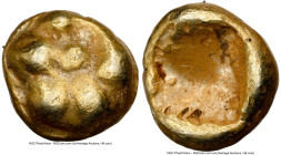 LYDIAN KINGDOM. Alyattes or Croesus (ca. 610-546 BC). EL 1/24 stater or myshemihecte (6mm, 0.59 gm). NGC XF 5/5 - 4/5. Sardes. Lion paw / Incuse squar...