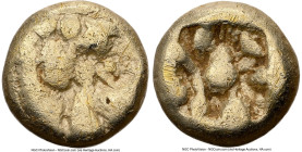 LYDIAN KINGDOM. Alyattes or Walwet (ca. 610-546 BC). EL 1/24 stater or myshemihecte (6mm). NGC VG, scratches. Lydo-Milesian standard, Sardes, uninscri...