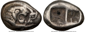 LYDIAN KINGDOM. Croesus (561-546 BC). AR half-stater or siglos (17mm). NGC VF. Croeseid standard, Sardes. Confronted foreparts of lion right (on left)...