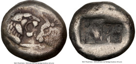 LYDIAN KINGDOM. Croesus (561-546 BC). AR half-stater or siglos (14mm). NGC VF. Croeseid standard, Sardes. Confronted foreparts of lion right (on left)...