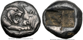LYDIAN KINGDOM. Croesus (561-546 BC). AR sixth-stater (10mm, 1.74 gm). NGC Choice VF 5/5 - 3/5, edge mark. Croeseid standard, Sardes. Confronted forep...