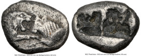 LYDIAN KINGDOM. Croesus (561-546 BC). AR sixth-stater (11mm, 1.61 gm). NGC Choice VF 5/5 - 2/5. Croeseid standard, Sardes. Confronted foreparts of lio...
