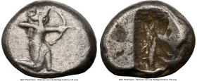 ACHAEMENID PERSIA. Darius I-Xerxes I (ca. 505-480 BC). AR siglos (15mm). NGC VF. Sardes. Persian king or hero, wearing cidaris and candys, quiver over...