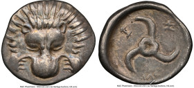 LYCIAN DYNASTS. Uncertain ruler (ca. 400-370 BC). AR sixth-stater (14mm). NGC Choice VF. Zemu mint. Lion scalp facing / Zemu (Lycian), triskeles with ...