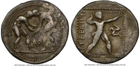 PAMPHYLIA. Aspendus. Ca. 380-325 BC. AR stater (23mm, 10.79 gm, 1h). NGC Choice VF 4/5 - 2/5. Two wrestlers grappling; AΦ between / EΣTFEΔIIYΣ, slinge...