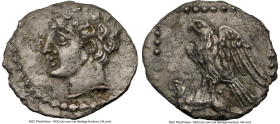 CILICIA. Uncertain mint. Ca. 4th century BC. AR obol (11mm, 0.62 gm, 11h). NGC Choice XF 5/5 - 2/5. Male head left, wreathed in grain ears; all within...