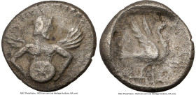 CILICIA. Mallus. Ca. 440-385 BC. AR obol (9mm, 0.76 gm, 6h). NGC Choice VF 4/5 - 3/5, edge cut. Half-length bust of winged figure facing, head right, ...