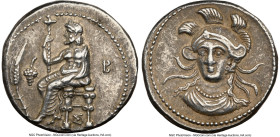 CILICIA. Soloi. Balacros, as Satrap (ca. 333-323 BC). AR stater (24mm, 10.81 gm, 7h). NGC XF 5/5 - 4/5. Ba'altars seated left, grounded scepter surmou...