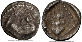 CILICIA. Tarsus. Ca. 440-420 BC. AR hemiobol (7mm, 11h). NGC Choice VF. Forepart of roaring lion left / Grain ear wining dotted square border. SNG Lev...