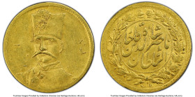 Qajar. Nasir al-Din Shah gold 1/2 Toman (5000 Dinars) AH 13(0)5 (1887/1888) MS62 PCGS, Tehran mint, KM927. Date written as "135." Only one graded high...