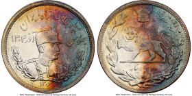 Pahlavi. Reza Shah 2000 Dinars (2 Kran) SH 1306 (1927)-L MS62 NGC, Leningrad mint, KM1104. Imbued with rainbow-colored crescent toning on each side, q...