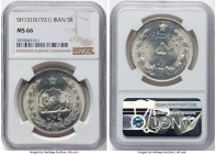 Pahlavi. Reza Shah 5 Rials SH 1310 (1931) MS66 NGC, KM1131. Cartwheel luster on a glassy argent surface. HID09801242017 © 2024 Heritage Auctions | All...