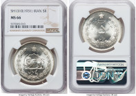 Pahlavi. Reza Shah 5 Rials SH 1310 (1931) MS66 NGC, Tehran mint, KM1131. A stunning offering in one of the highest available grades. HID09801242017 © ...