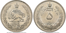 Pahlavi. Reza Shah 5 Rials SH 1311/0 (1932/1) MS63 NGC, KM1131. A frequent overdate variety in Choice condition, displaying enchanting cartwheel luste...