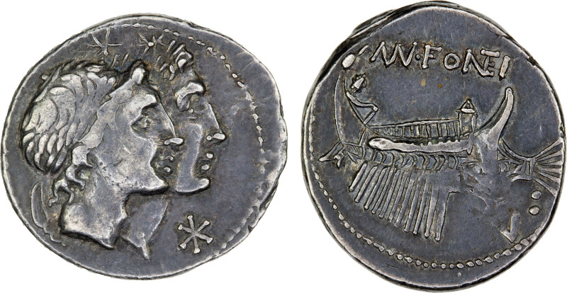 ROMAN REPUBLIC: Mn. Fonteius, AR denarius (3.87g), 108-107 BC, Crawford-307/1c, ...