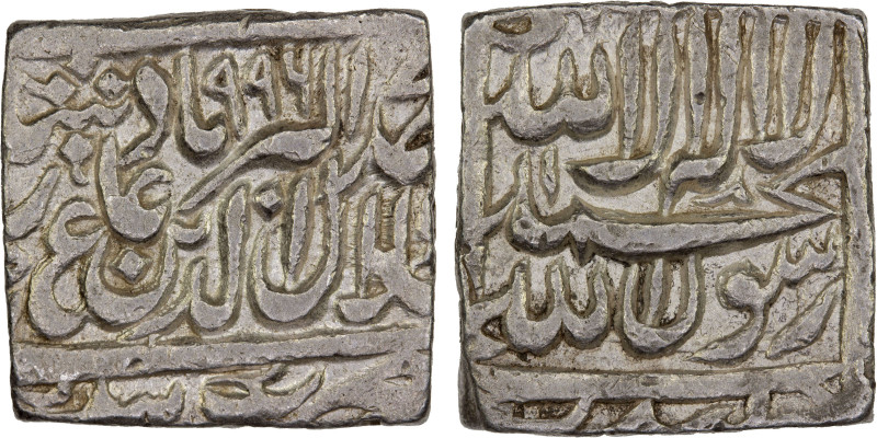 MUGHAL: Akbar I, 1556-1605, AR square rupee (11.42g), Katak, AH996, KM-82.4, Ara...