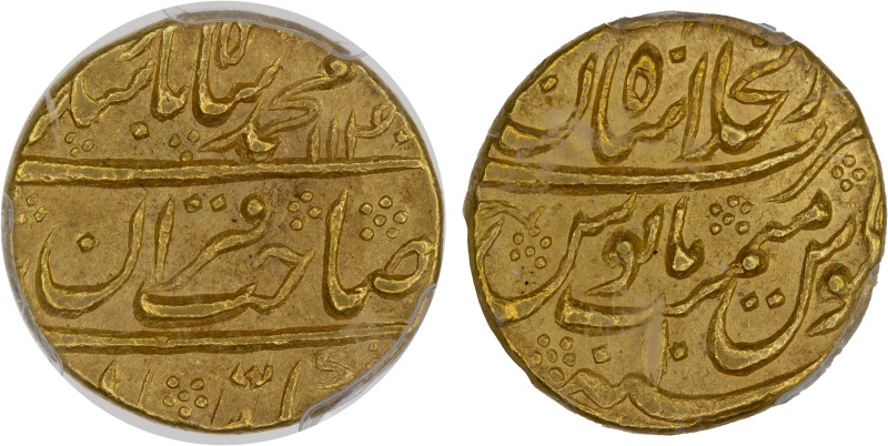 MUGHAL: Muhammad Shah, 1719-1748, AV mohur, Shahjahanabad (Delhi), AH1140 year 1...