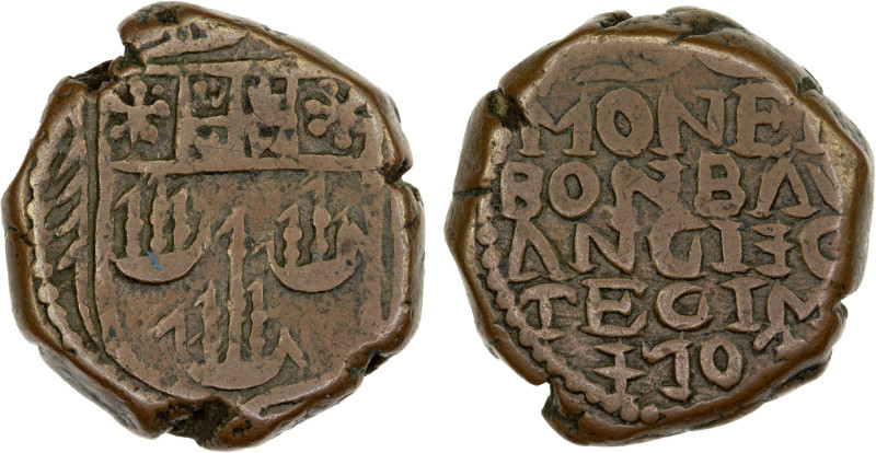 BOMBAY PRESIDENCY: AE copperoon (13.79g), 1703, Stv-1.59, Prid--, type VII, shie...