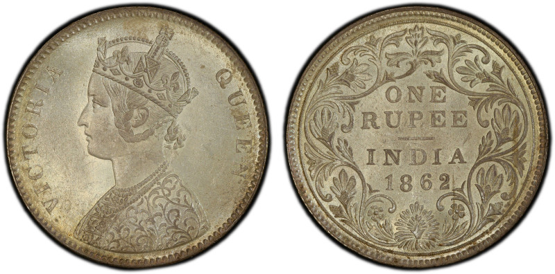 BRITISH INDIA: Victoria, Queen, 1837-1876, AR rupee, 1862(c), KM-473.1, Prid-63,...