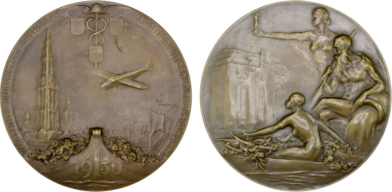 BELGIUM: AE medal (116.4g), 1930, 70mm, bronze medal for the International Expos...