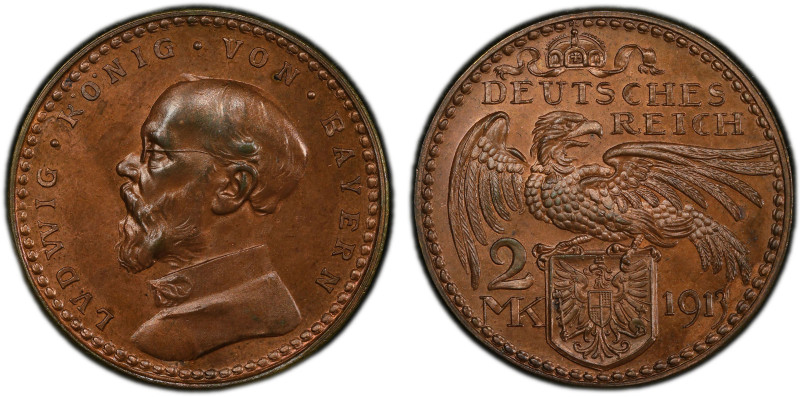 BAVARIA: Ludwig III, 1913-1918, AE 2 mark pattern, 1913, Schaaf-51/G1, without m...