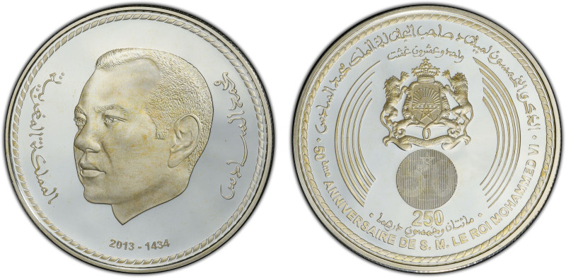 MOROCCO: Mohammed VI, 1999-, AR 250 dirhams, 2013/AH1434, Y-166, 50th Birthday o...