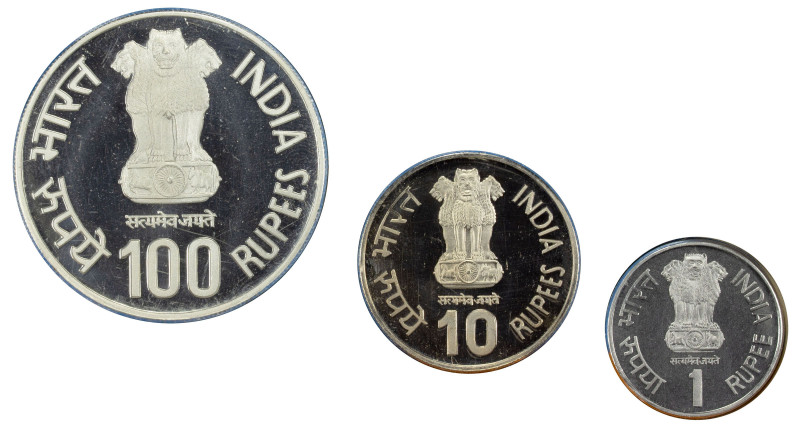 INDIA: Republic, 3-coin proof set, 2003-M, KM-PS74, struck at the Mumbai Mint, c...