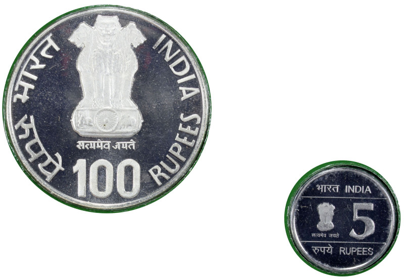 INDIA: Republic, 2-coin proof set, 2007(k), KM-PS98, struck at the Kolkata Mint,...