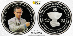 THAILAND: Rama IX, 1946-2016, AR 900 baht, BE2549 (2006), Y-469, UNDP Human Development Lifetime Achievement Award for the King, multicolor portrait, ...