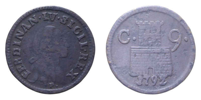 NAPOLI FERDINANDO IV (1759-1799) 9 CAVALLI 1792 CU. 4,29 GR. qBB/BB+