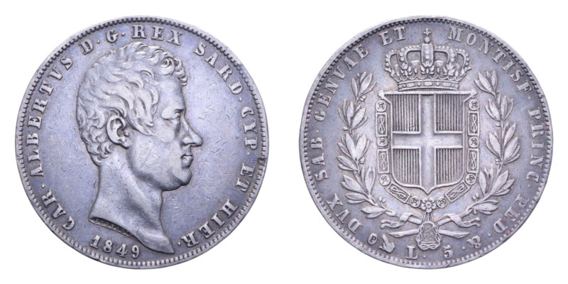 CARLO ALBERTO (1831-1849) 5 LIRE 1849 GENOVA AG. 24,91 GR. BB+