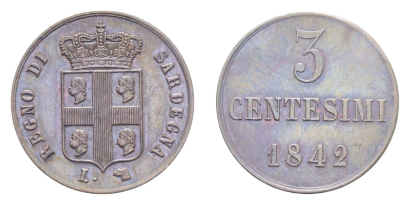 CARLO ALBERTO MONETAZIONE PER LA SARDEGNA (1831-1849) 3 CENT. 1842 TORINO R CU. ...
