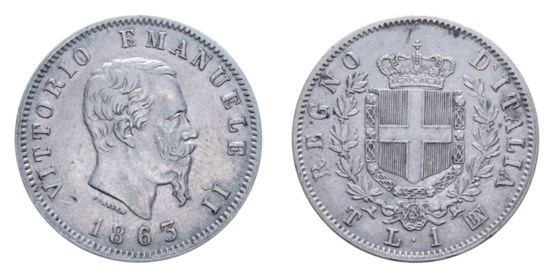 VITT. EMANUELE II (1861-1878) 1 LIRA 1863 TORINO STEMMA NC AG. 4,98 GR. qSPL