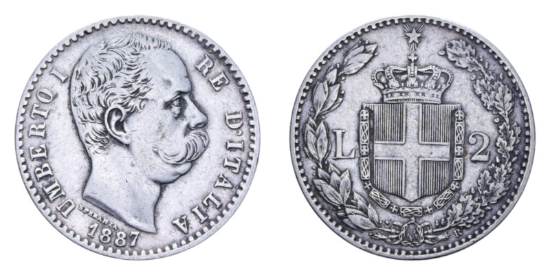 UMBERTO I (1878-1900) 2 LIRE 1887 ROMA AG. 9,95 GR. BB