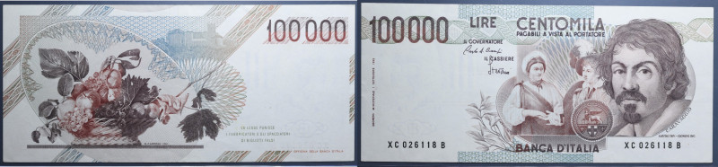 REPUBBLICA ITALIANA 100000 LIRE 1986 CARAVAGGIO 1° TIPO SERIE SOSTITUTIVA XC-B R...