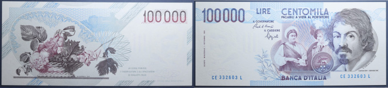 REPUBBLICA ITALIANA 100000 LIRE 1992 CARAVAGGIO 1° TIPO MANCA PARTE DEL COLORE F...