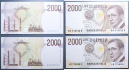 REPUBBLICA ITALIANA 2000 LIRE MARCONI LOTTO 2 BANCONOTE FDS